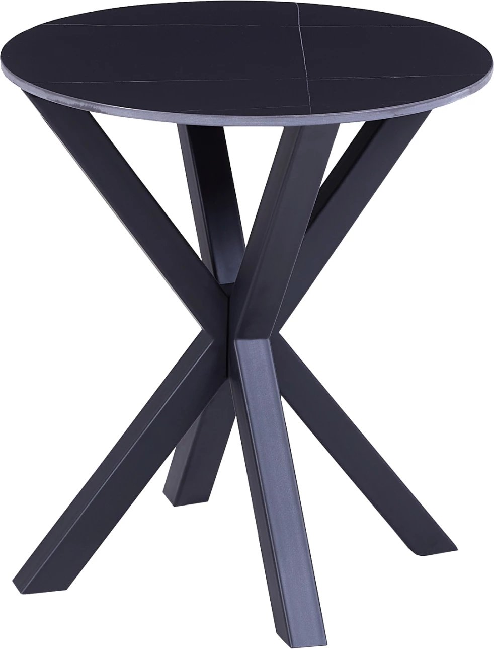 Tavolinë anësore e rrumbullakët, sipërfaqe mermeri e zezë, këmbë metalike të zeza, FH9473.04, Φ50x55H cm