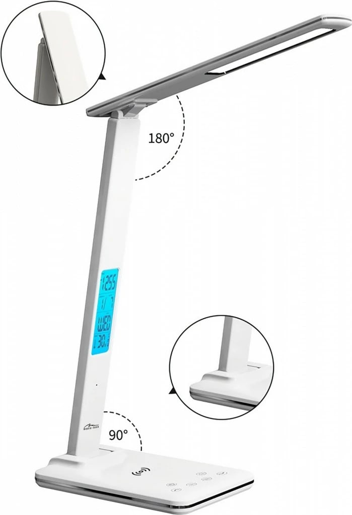 Llambë tavoline Media-Tech MT222 me karikues wireless, LED display, Bardhë