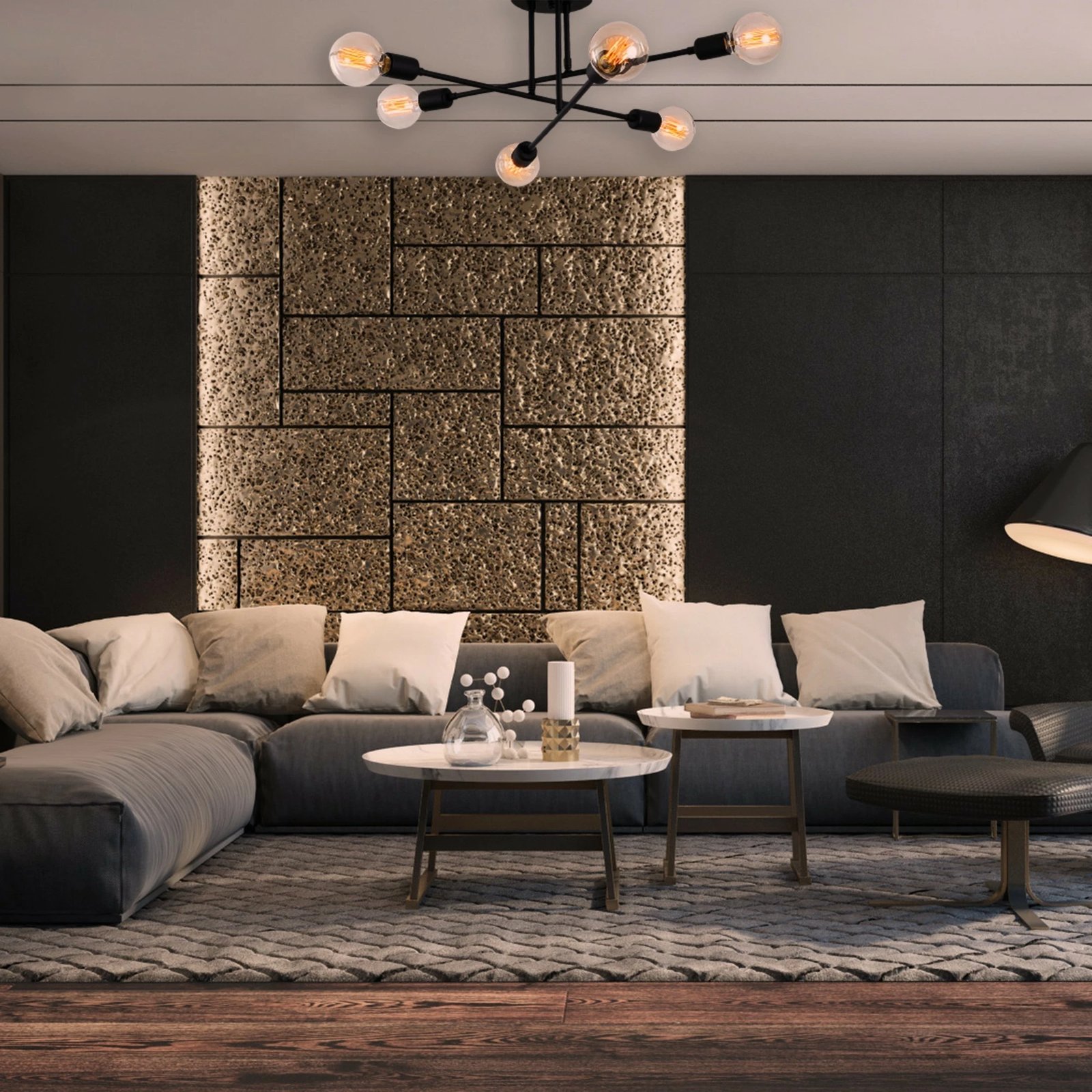 Llambë tavani Opviq, Flower - 174-AV, ngjyrë e zezë, 64x64x30 cm