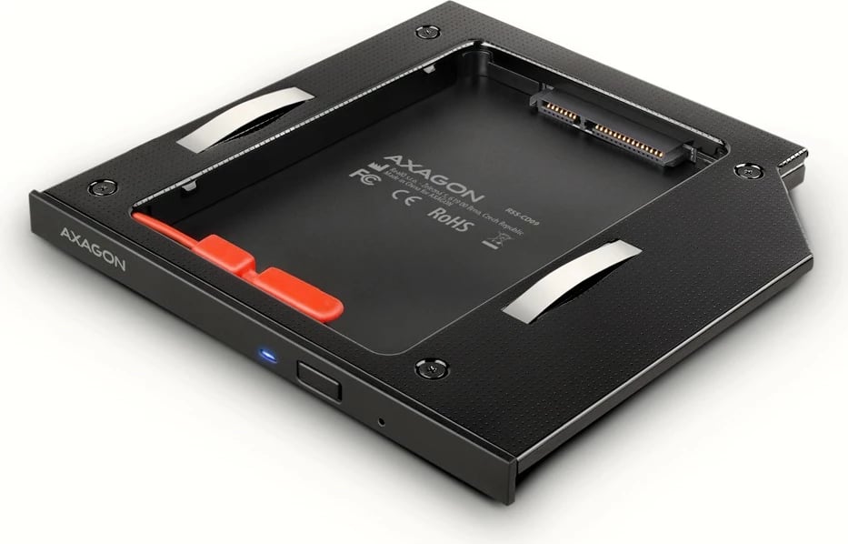 Kasë AXAGON RSS-CD09 për SSD/HDD 2.5", për slot DVD 9.5mm, Alumini, E zezë