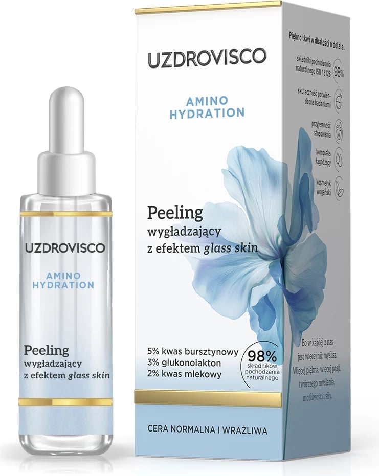 Peeling për fytyrë për femra UZDROVISCO Amino Hydration Smoothing Peeling me efekt Glass Skin, 30ml