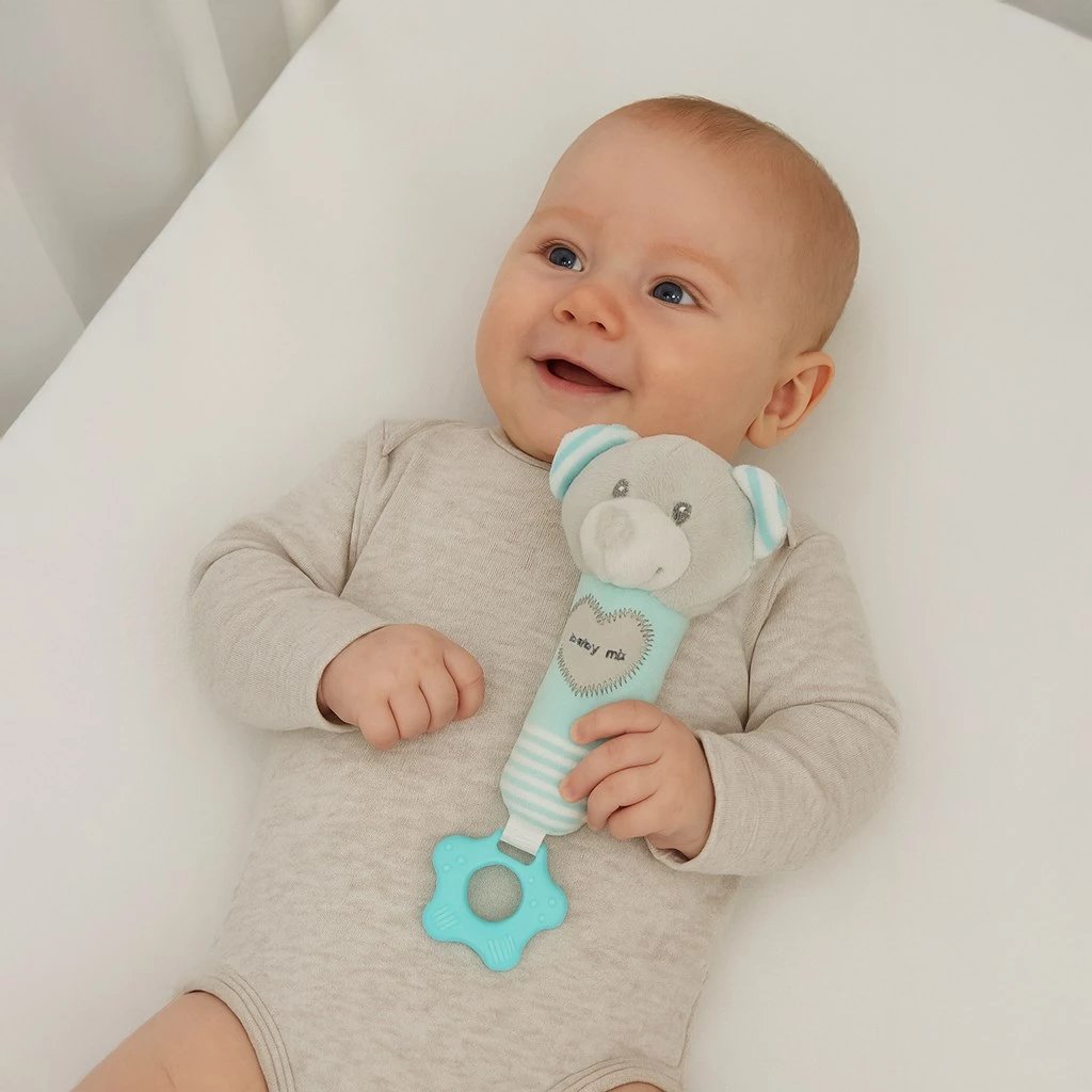 Lodër pelushi me zile dhe kafshues, Baby Mix Bear, 20 cm, 0m+, mente