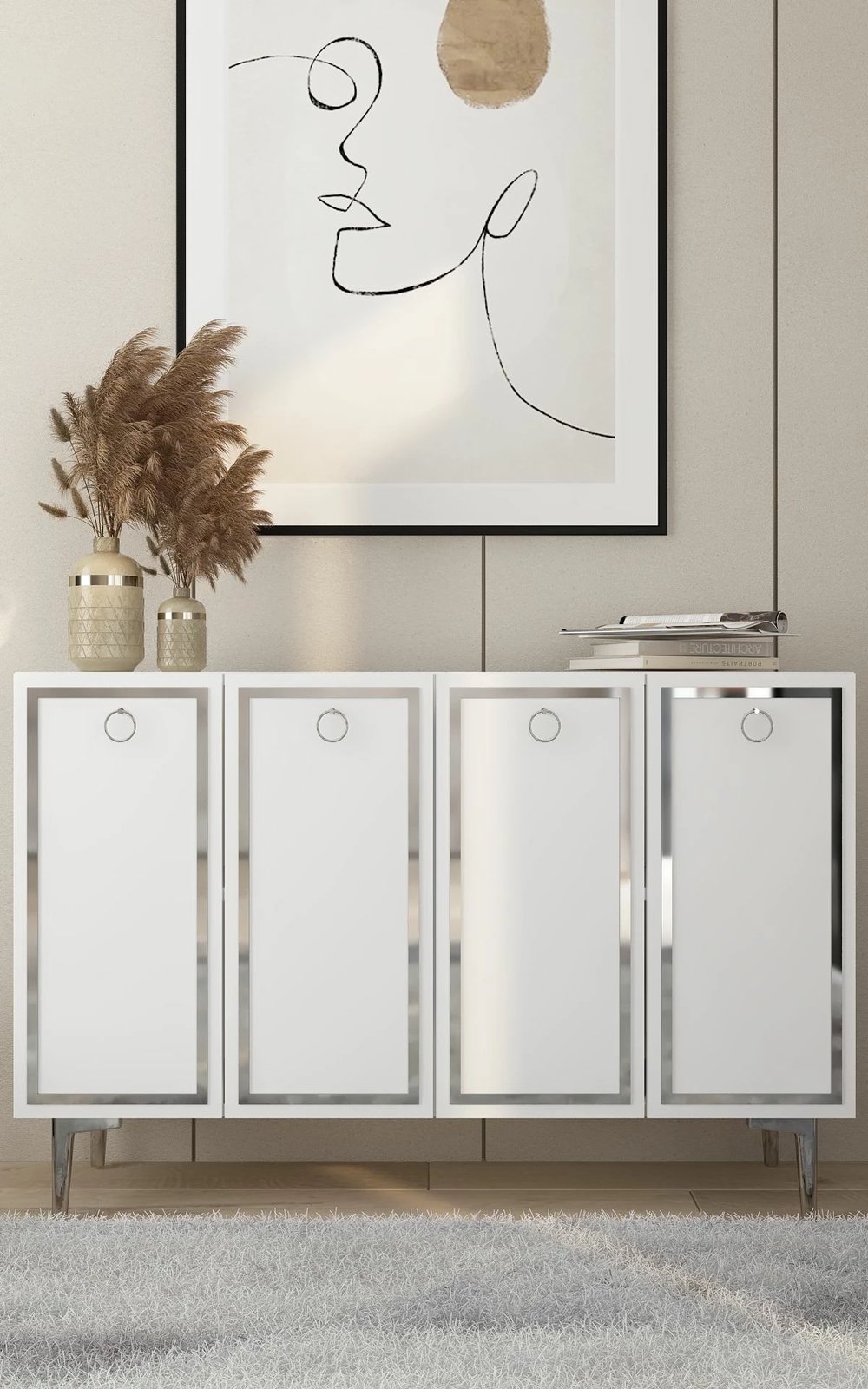 Konsol Skye Decor, e bardhë, argjend, KM120