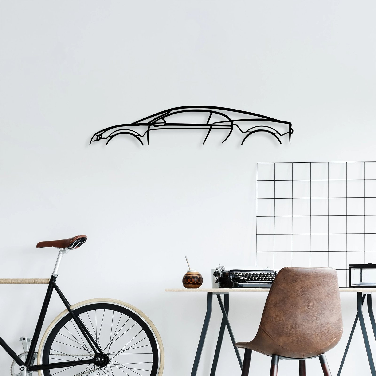 Aksesor dekorativ metalik për mur, siluetë Bugatti Veyron, Wallity