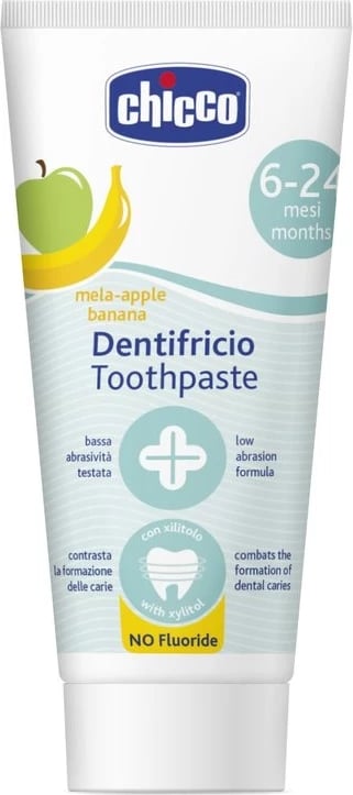 Pasta për dhëmbë për fëmijë Chicco pa fluoride shije mollë-banane 50ml