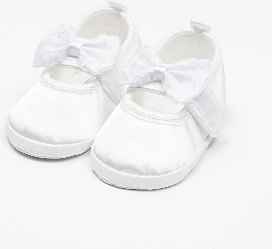 papuça bebe, New Baby, satin, 12–18 muaj, shollë sintetike e hollë, vajza, e bardhë