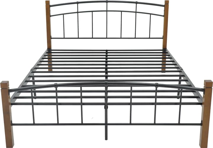 Krevat queen size Mandy, ngjyrë arre, dru-metal i zi, 150x200cm