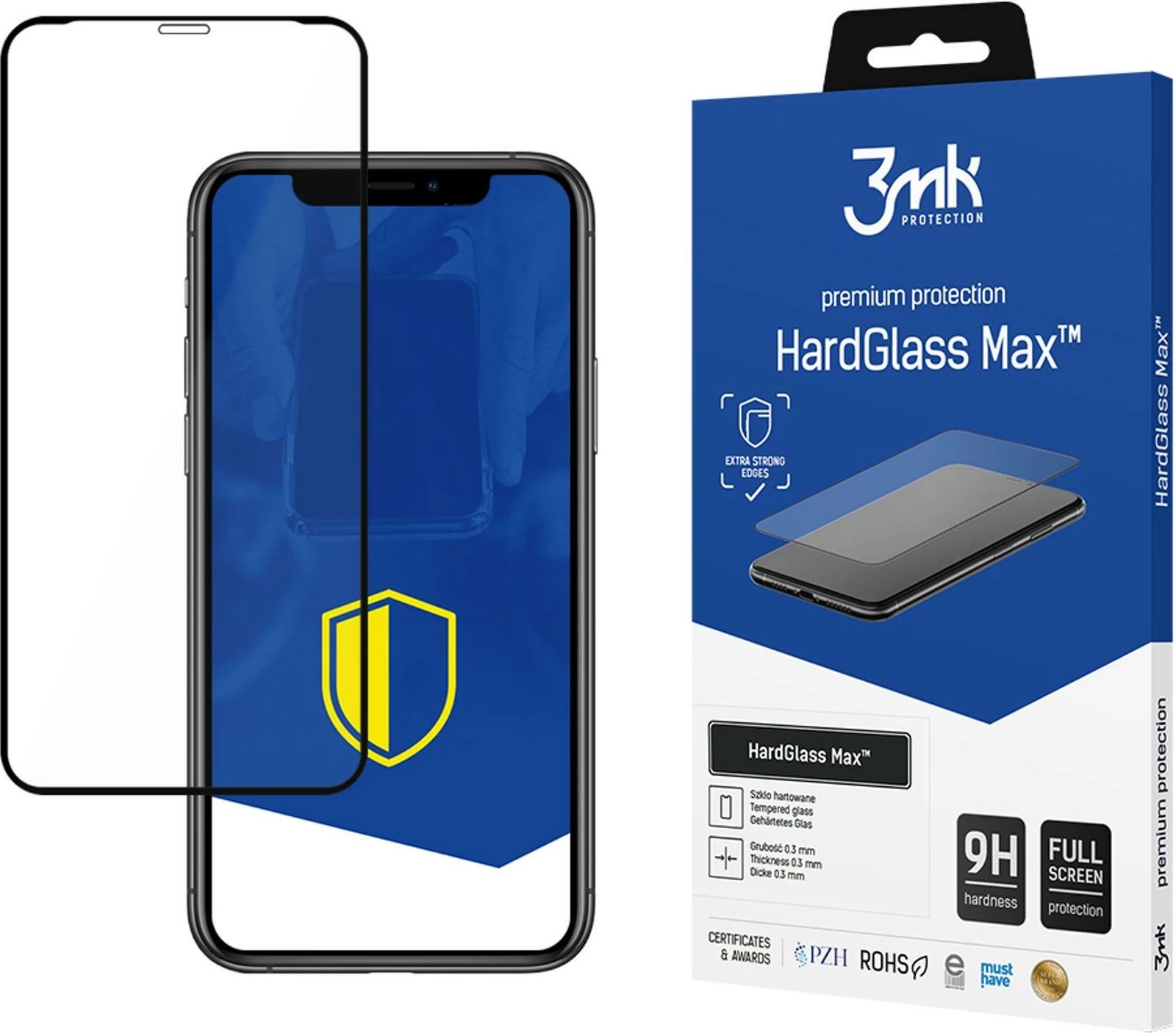 Mbrojtës xhami i temperuar 3mk HardGlass Max Black për iPhone X/XS/11 Pro