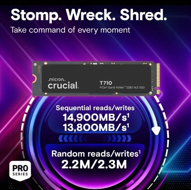 SSD Crucial T710, 2TB, M.2 2280, PCIe 5.0, i zi