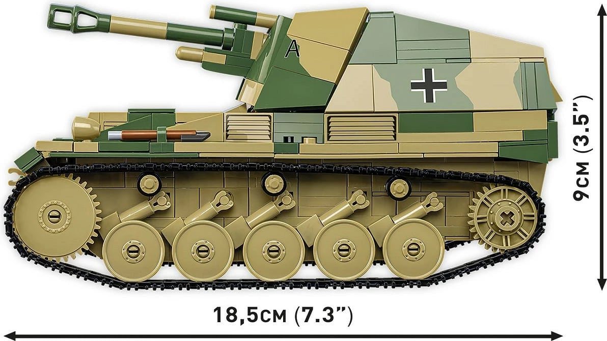 Set blloqesh ndërtimi, Cobi, COBI-2598 Sd.Kfz.124 Wespe 1:28, 860 pjesë, Executive Edition, me figura, kamuflazh jeshil-rërë