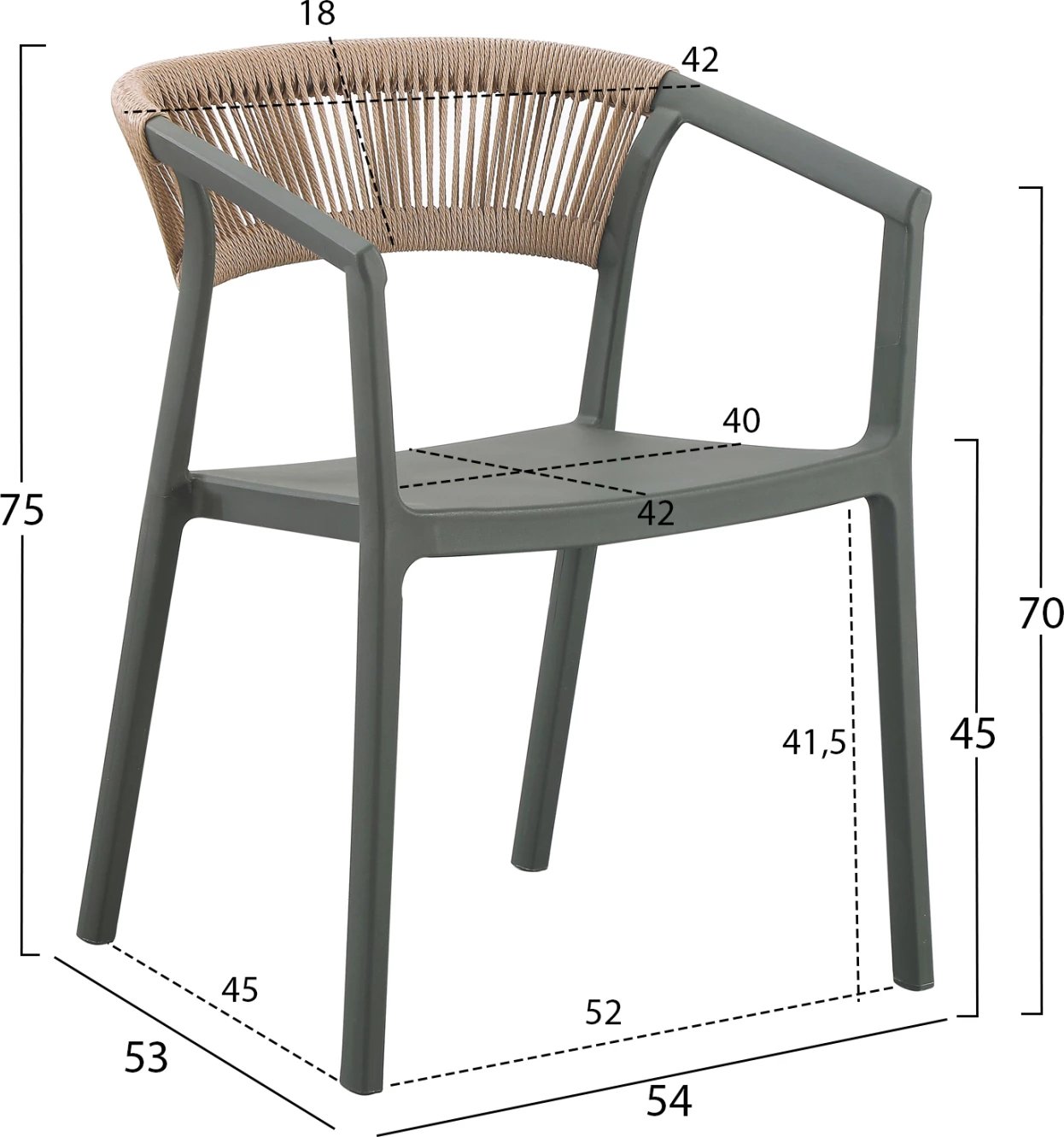 Karrige BOGI polipropileni, ngjyrë ulliri me litar bezh, FH6240.05, 54x53x75cm