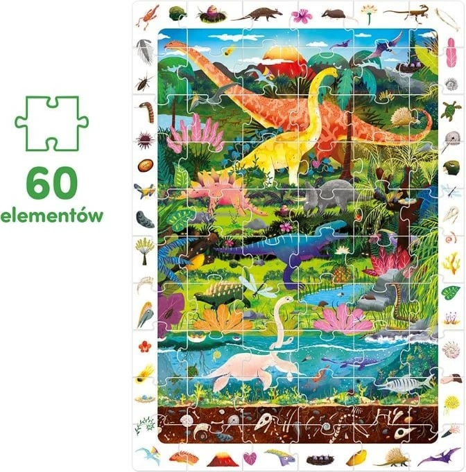 Puzzle dinosaurësh CzuCzu, 60 pjesë, me poster 48x68 cm, për fëmijë