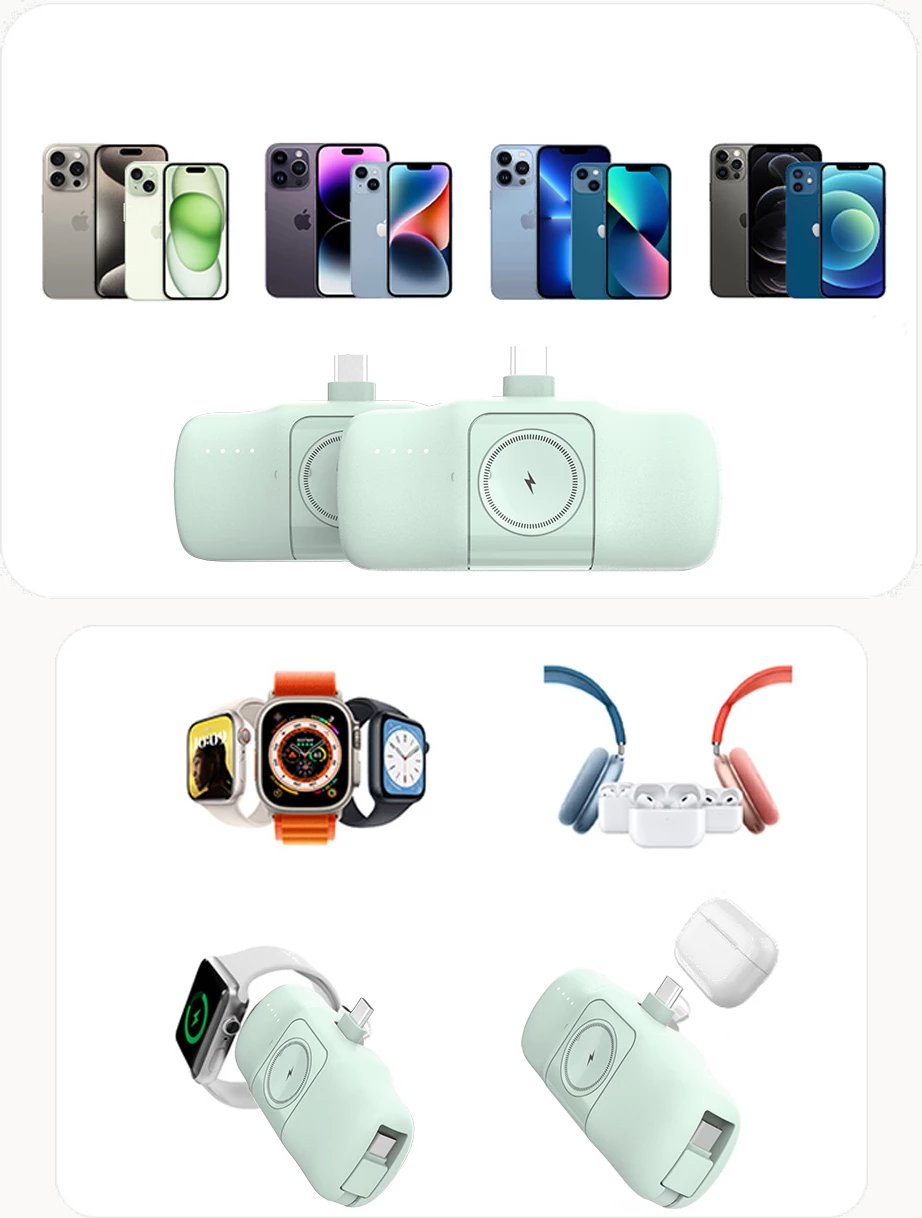 Powerbank Wozinsky WF16-YLS, 5000mAh, 15W, me kabllo USB-C të integruar dhe karikues për Apple Watch, Jeshile