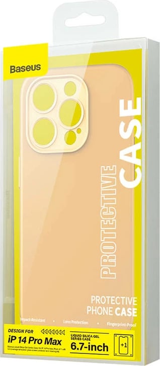 Mbështjellës Baseus Liquid Silica Gel për iPhone 14 Pro Max, ARYT020810, e verdhë, me xham të temperuar + set pastrimi
