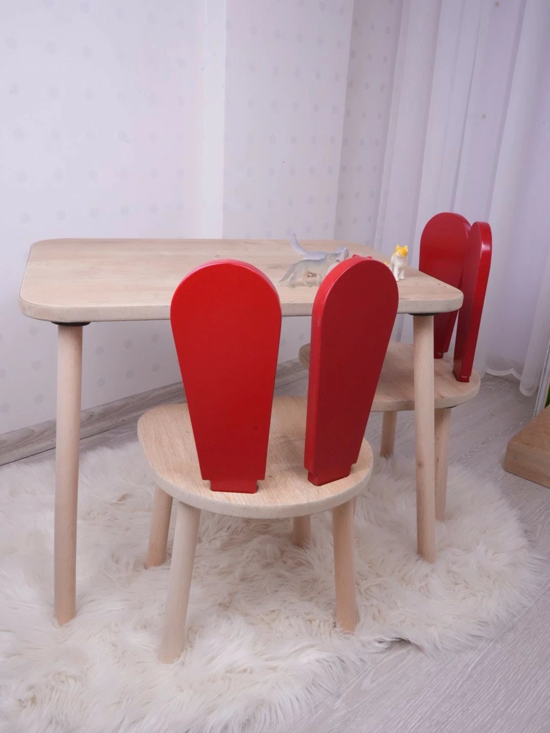 Set tavoline për fëmijë, Hanah Home, Bunny, një karrige, e kuqe, kafe