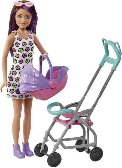 Set lodrash Barbie Skipper Babysitter me karrocë dhe bebe, Mattel GXT34