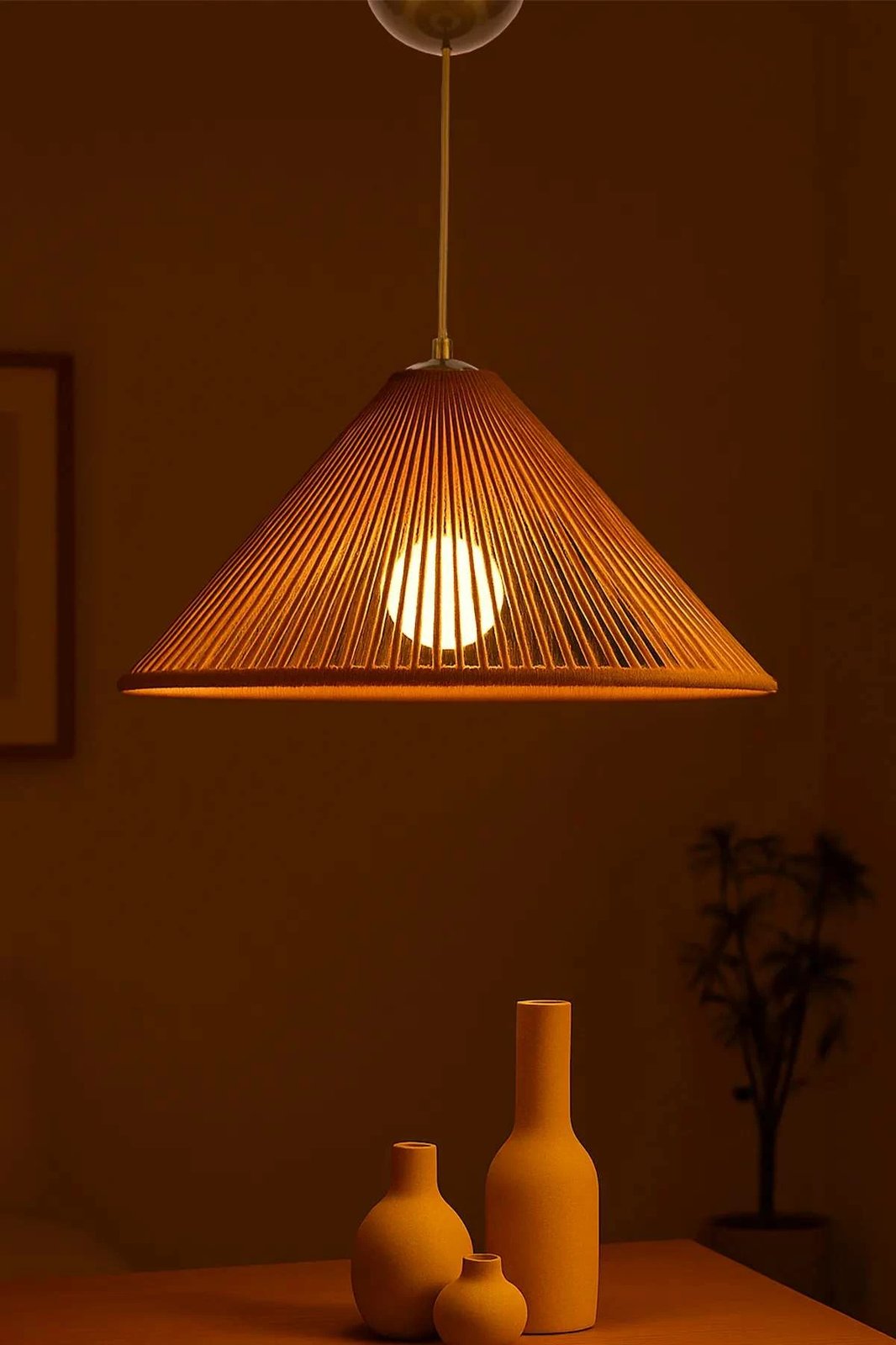 Llambë tavani Opviq, Hanai, trup plastik, kapak makrame, ngjyrë bezhë