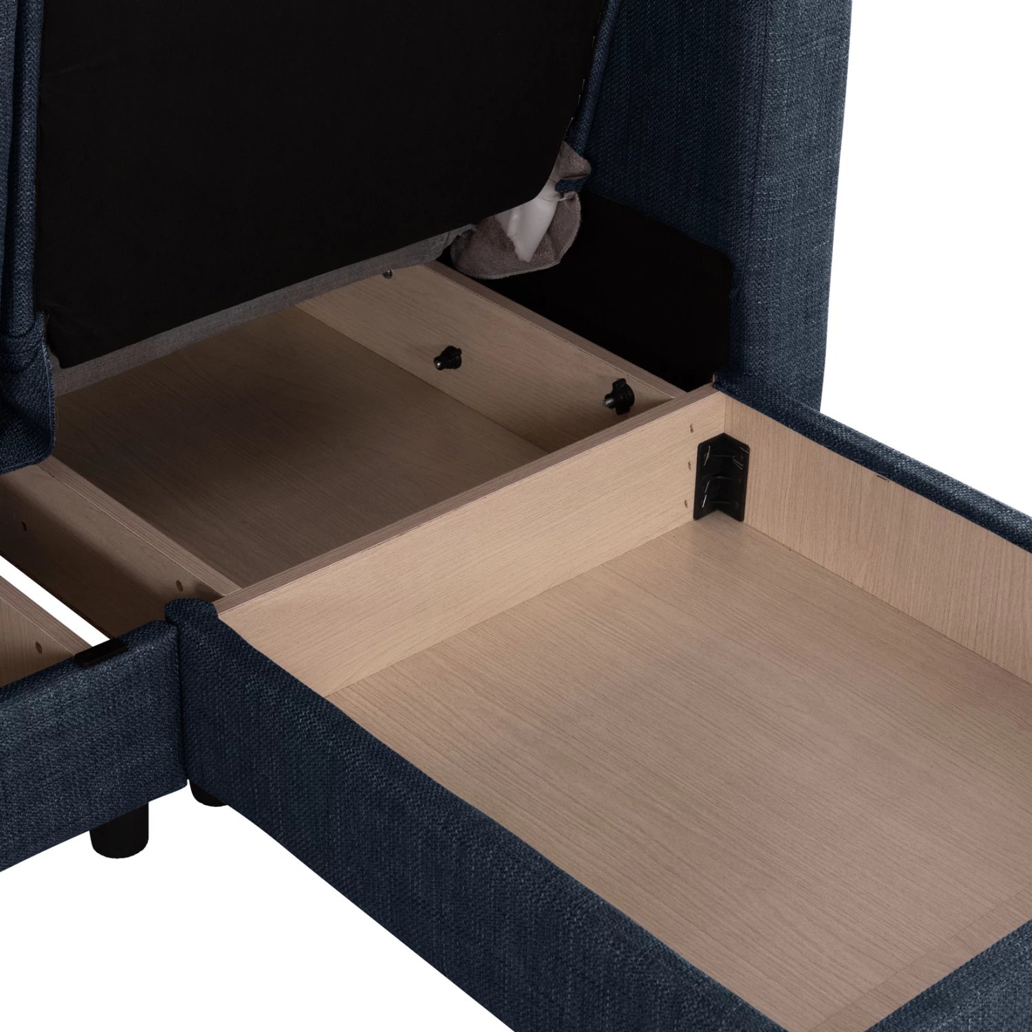 Divan qoshe me shtrat GHUFRAN FH3244.07, i kthyeshëm me hapësirë magazinimi, pëlhurë blu, 200x133x77 cm