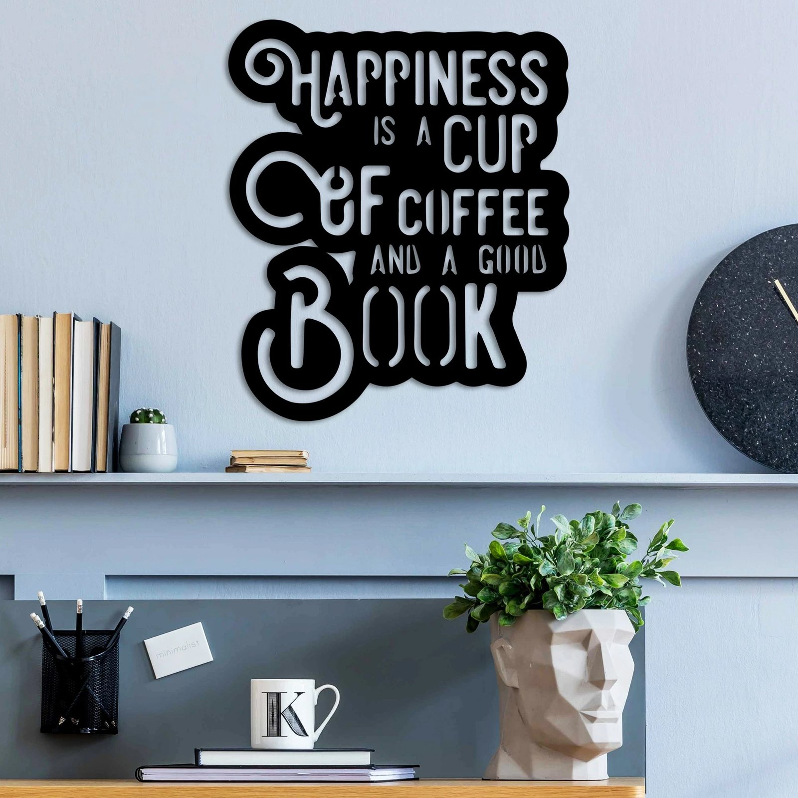 Aksesor dekorativ metalik për mur Wallity, Happiness Coffee, ngjyrë e zezë