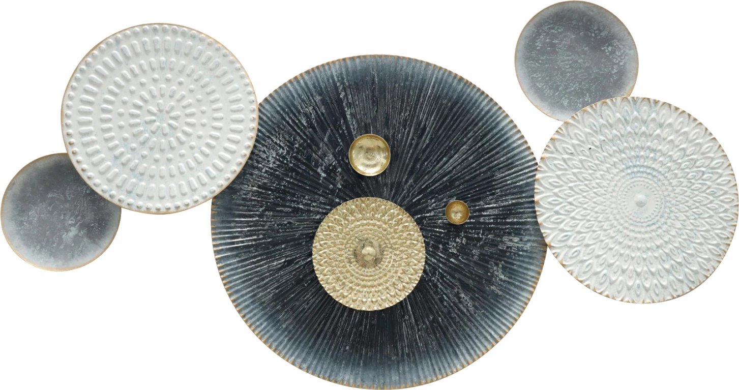 Dekor muri FH7551 metal, forma të ndryshme rrethore, bardhë, gri, ar