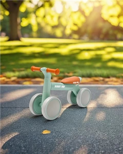 Bicikletë balancuese për fëmijë, Baby Mix Bunny Hop, alumini ultralehtë 1.6 kg, 4 rrota, nga 12+ muaj, gri e ngrohtë