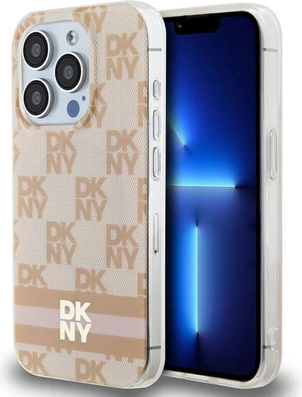 Mbështjellës DKNY IML Checkered Mono Pattern & Printed Stripes MagSafe për iPhone 15 Pro, rozë