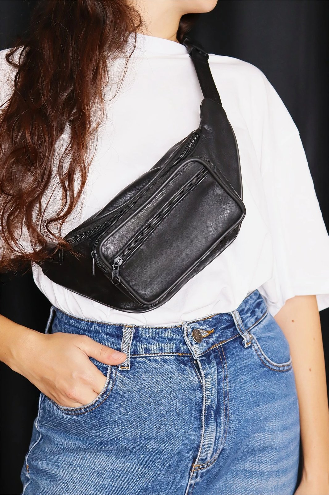 Çantë beli prej lëkure, e zezë, Zoozie Bags, 30x11.5cm