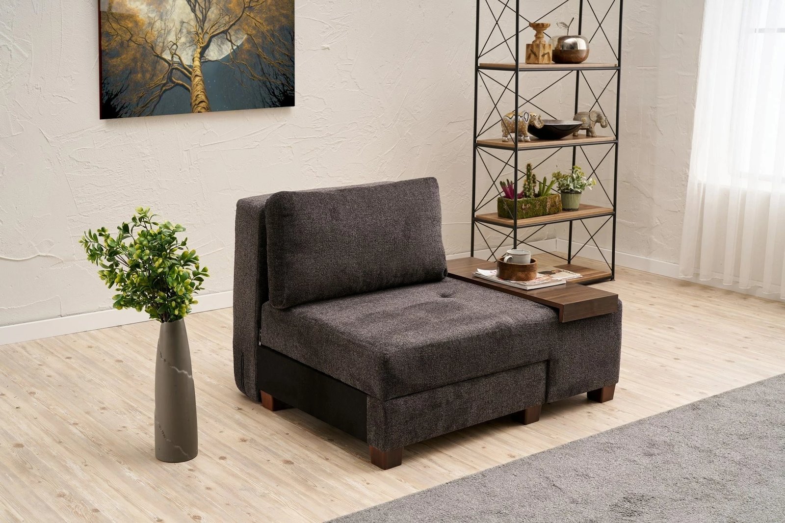Krevate-kolltuk një vendësh, Atelier del Sofa, Perenna Chenille, antracit, e djathtë
