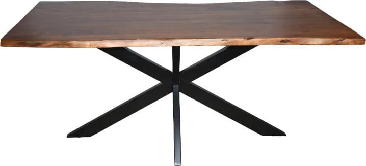 Tavolinë Lenoua, dru akacie masiv, trashësi 3.7-4cm, ngjyrë arre, këmbë metalike të zeza, 180x90x76cm