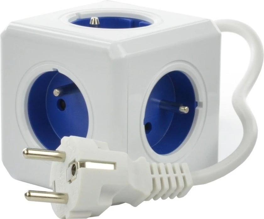 Zgjatues rryme Allocacoc PowerCube Extended Type E, 1.5 m, 5 dalje, Bardhë dhe Blu