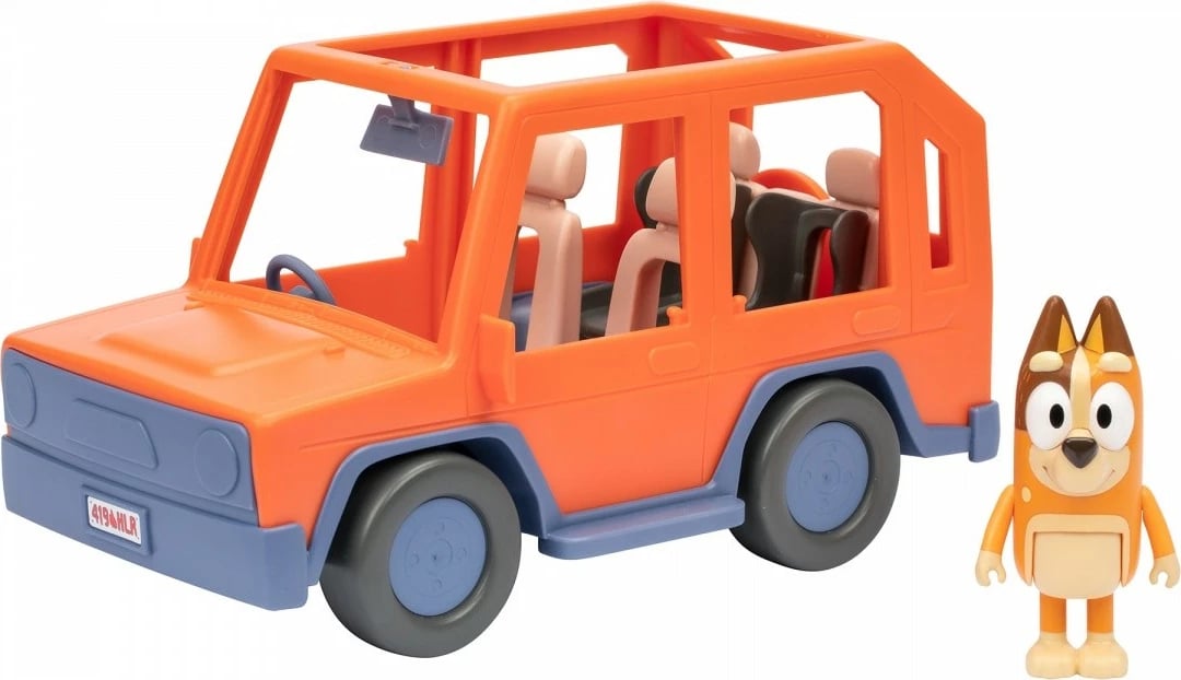 Set lodrash Bluey makinë 4x4 me figurë Chilli, portokalli