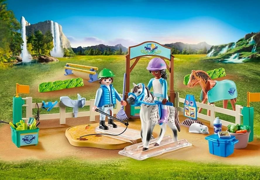 Set lodrash Playmobil Horses of Waterfall 71637, arenë moderne kalërimi, 67 pjesë