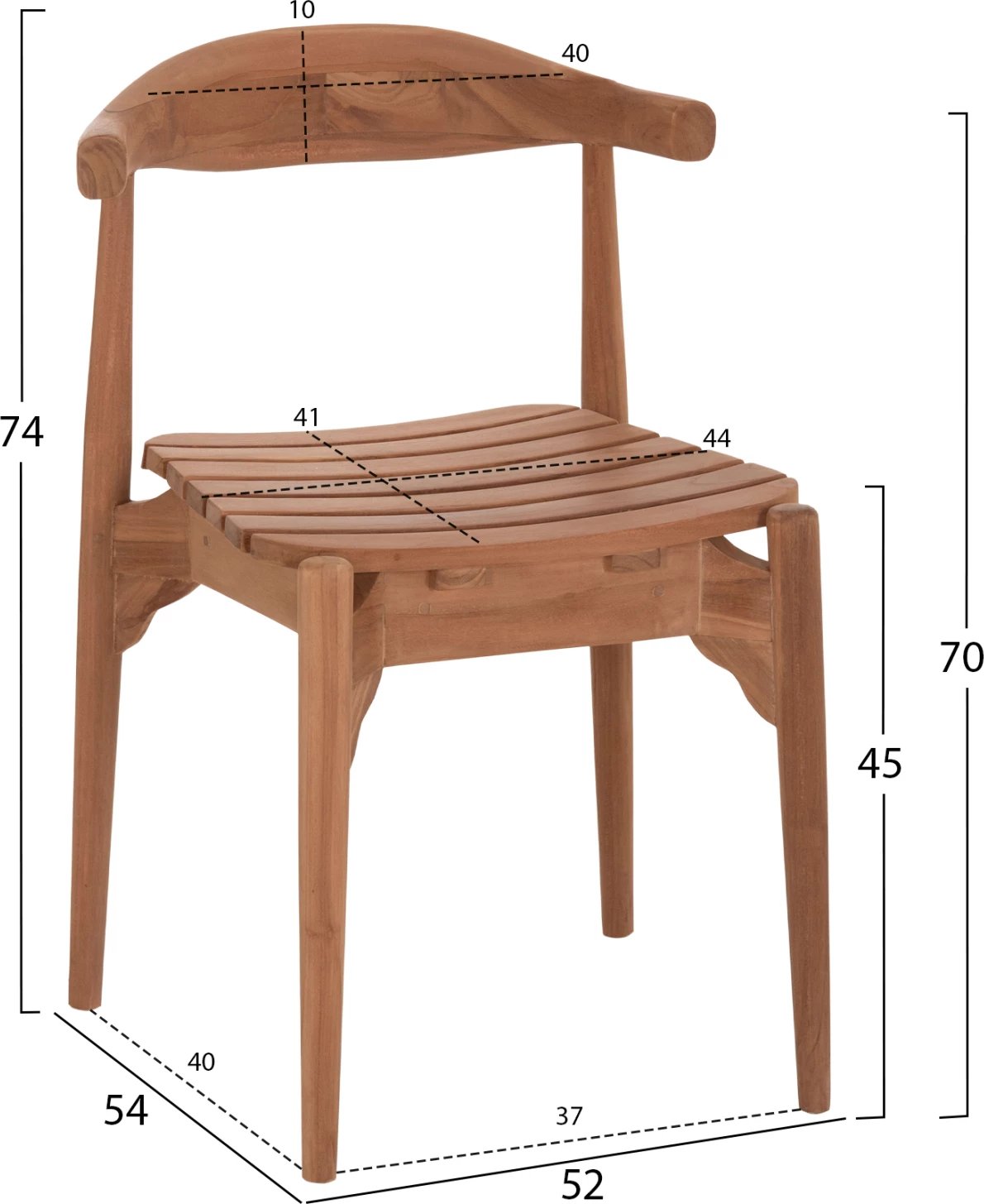 Karrige për ngrënie jashtë, dru tik, DONNY, 52x54x74cm