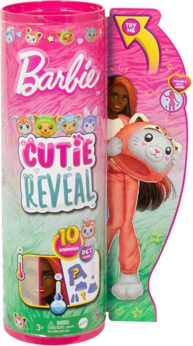 Kukull, Mattel Barbie Cutie Reveal HRK23, seri Costumes Pets, mace–pandë e kuqe me 10 surpriza, e kuqe
