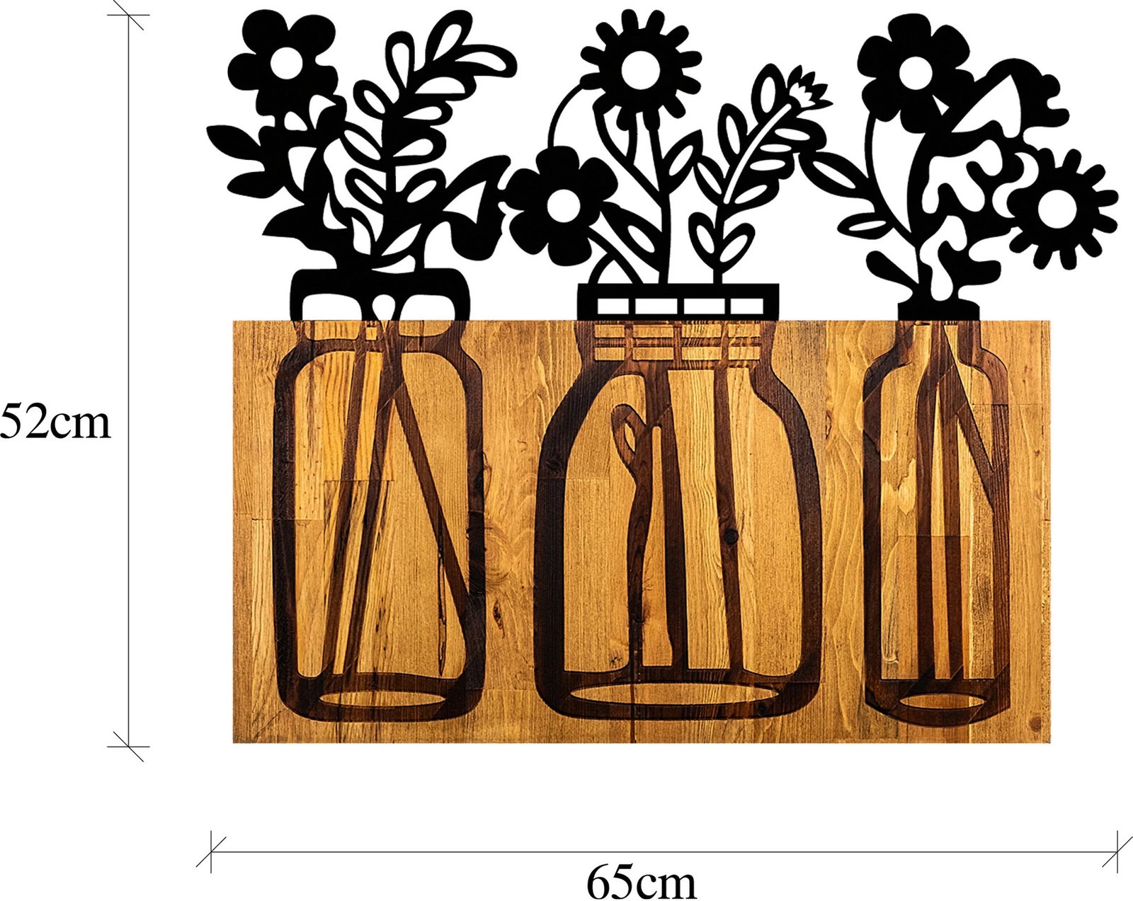 Aksesor dekorativ prej druri për mur, Wallity, Flower 5, ngjyrë arre dhe e zezë, 65x3x52cm