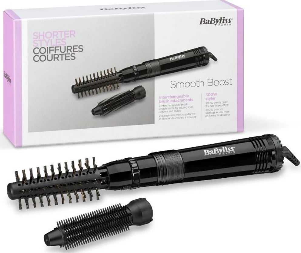 Furçë flokësh me ajër të ngrohtë, BaByliss AS82E, 800 W, 2 temperatura, 2 koka, e zezë