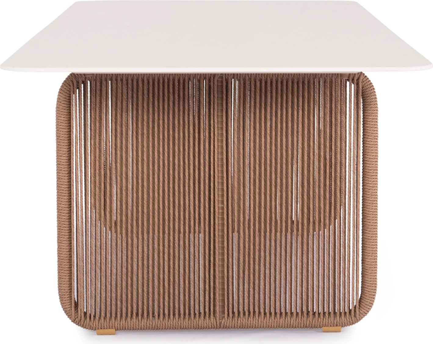 Tavolinë ngrënieje për jashtë, alumini, sipërfaqe sinterizuar, ngjyrë fildishi, thurje ratan, 240x100x73.5cm