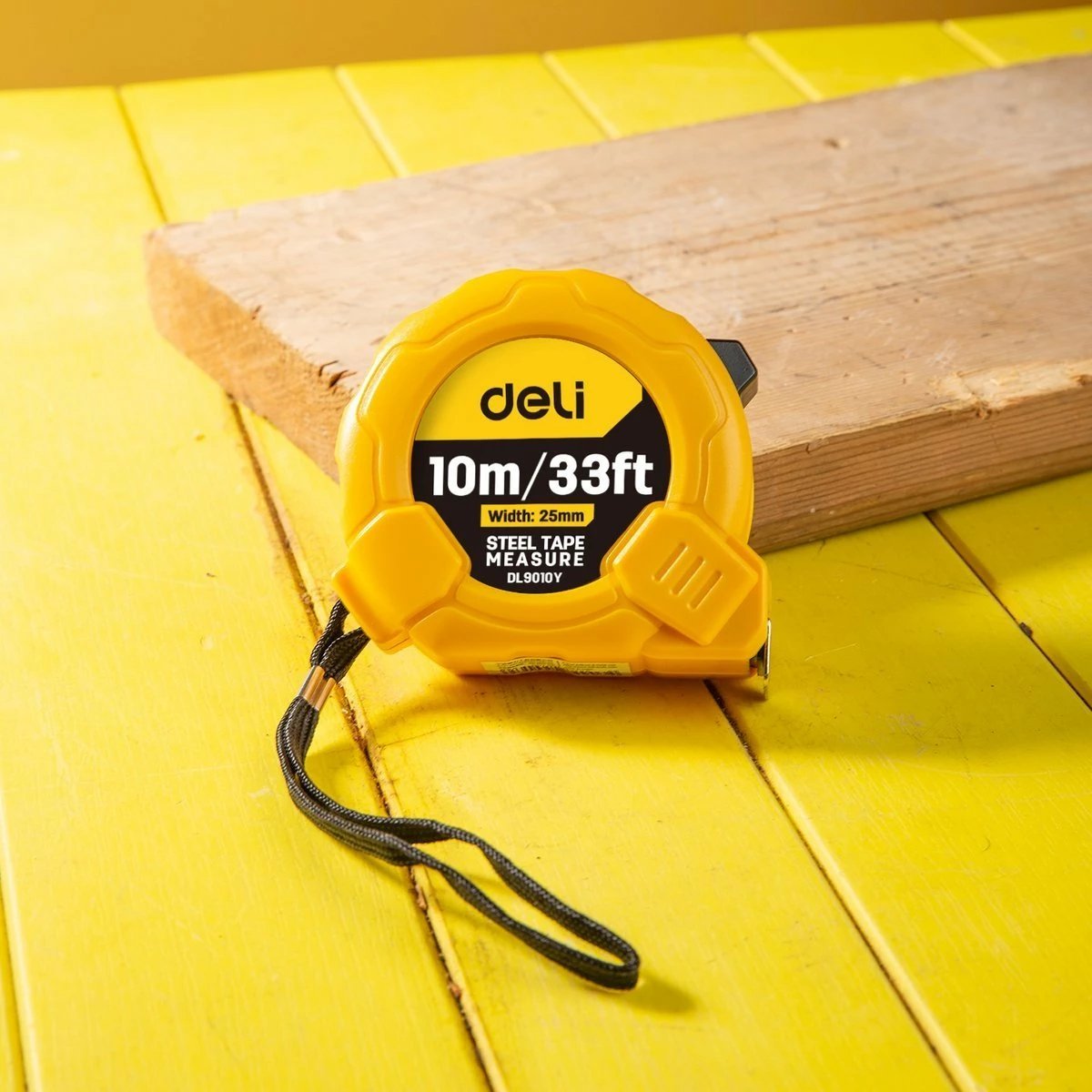 Metër çeliku Deli Tools EDL9010Y, 10m/25mm, verdhë