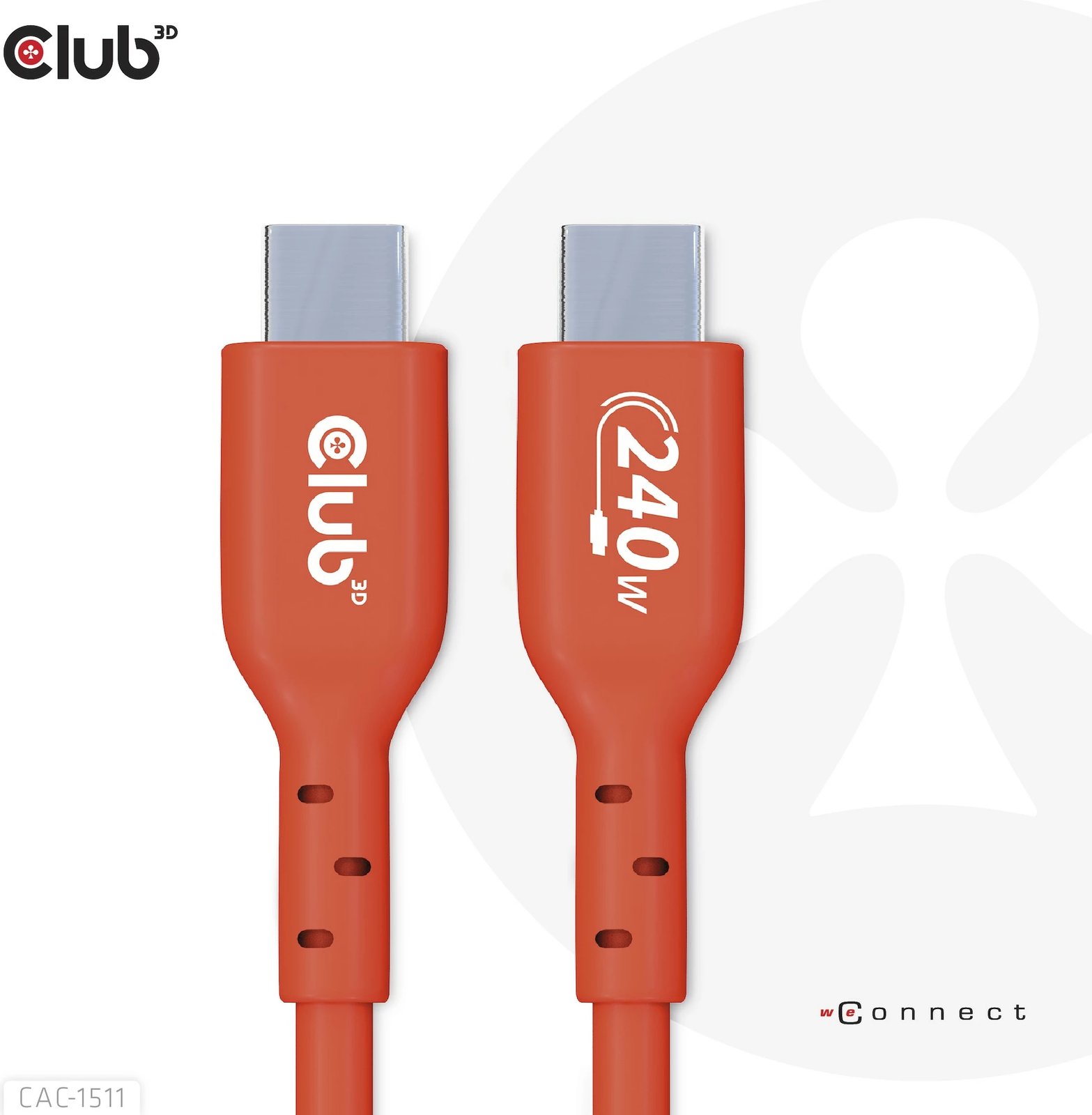 Kabllo USB-C Club3D 4m, 240W, 480Mb/s, e kuqe