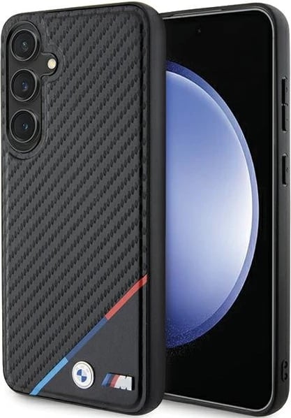 Mbështjellës BMW BMHMS24S23PUDTK Carbon Tricolor Line MagSafe për Samsung Galaxy S24, i zi