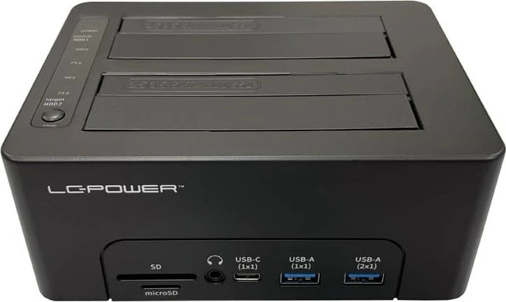 Docking station LC-Power LC-DOCK-C-MULTI-HUB, 2x SATA 2.5/3.5", USB 3.2 Gen 2, HDMI, SD/microSD, e zezë