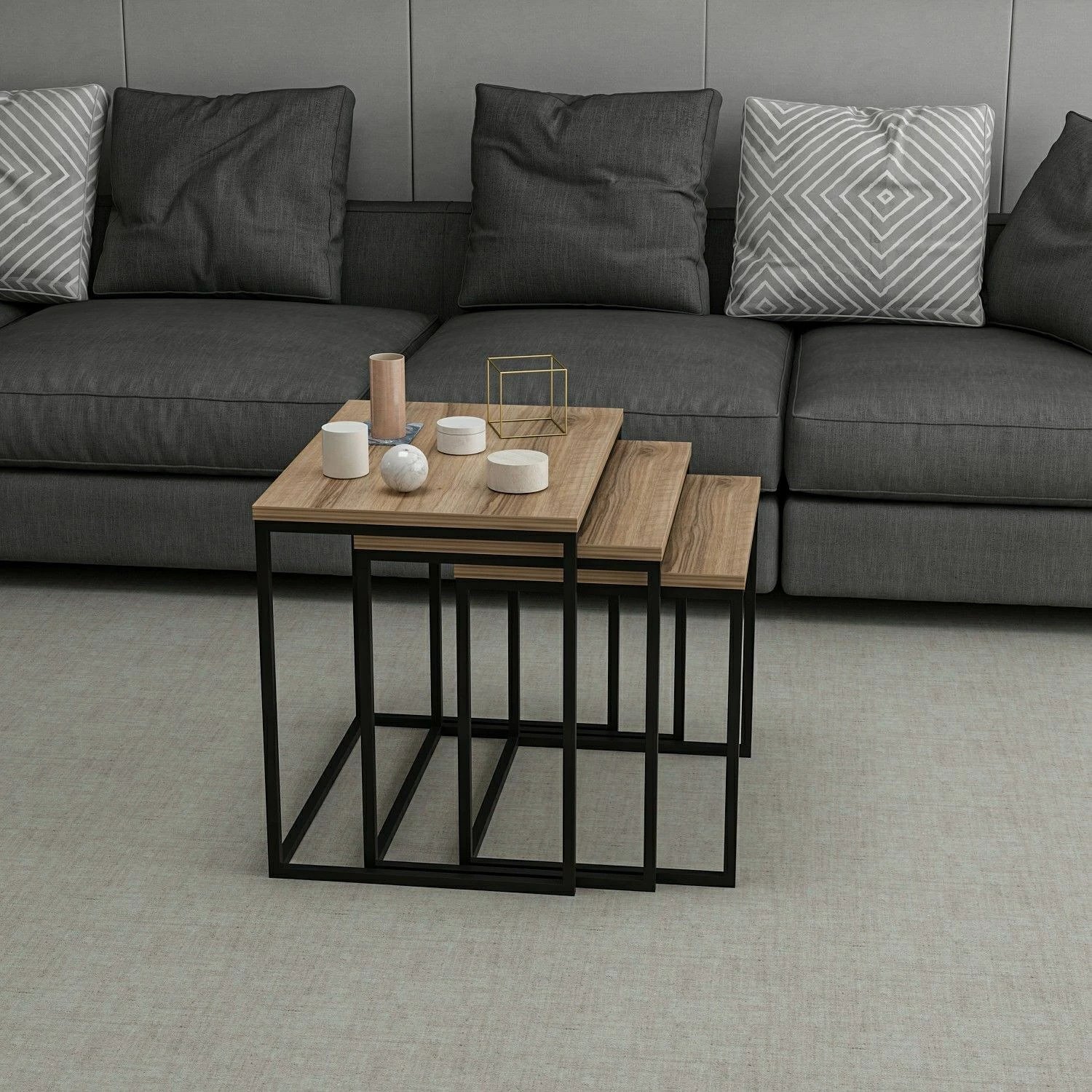 Set tavolina të ndërlidhura (3 copë), Hanah Home, Evia, ngjyrë arre