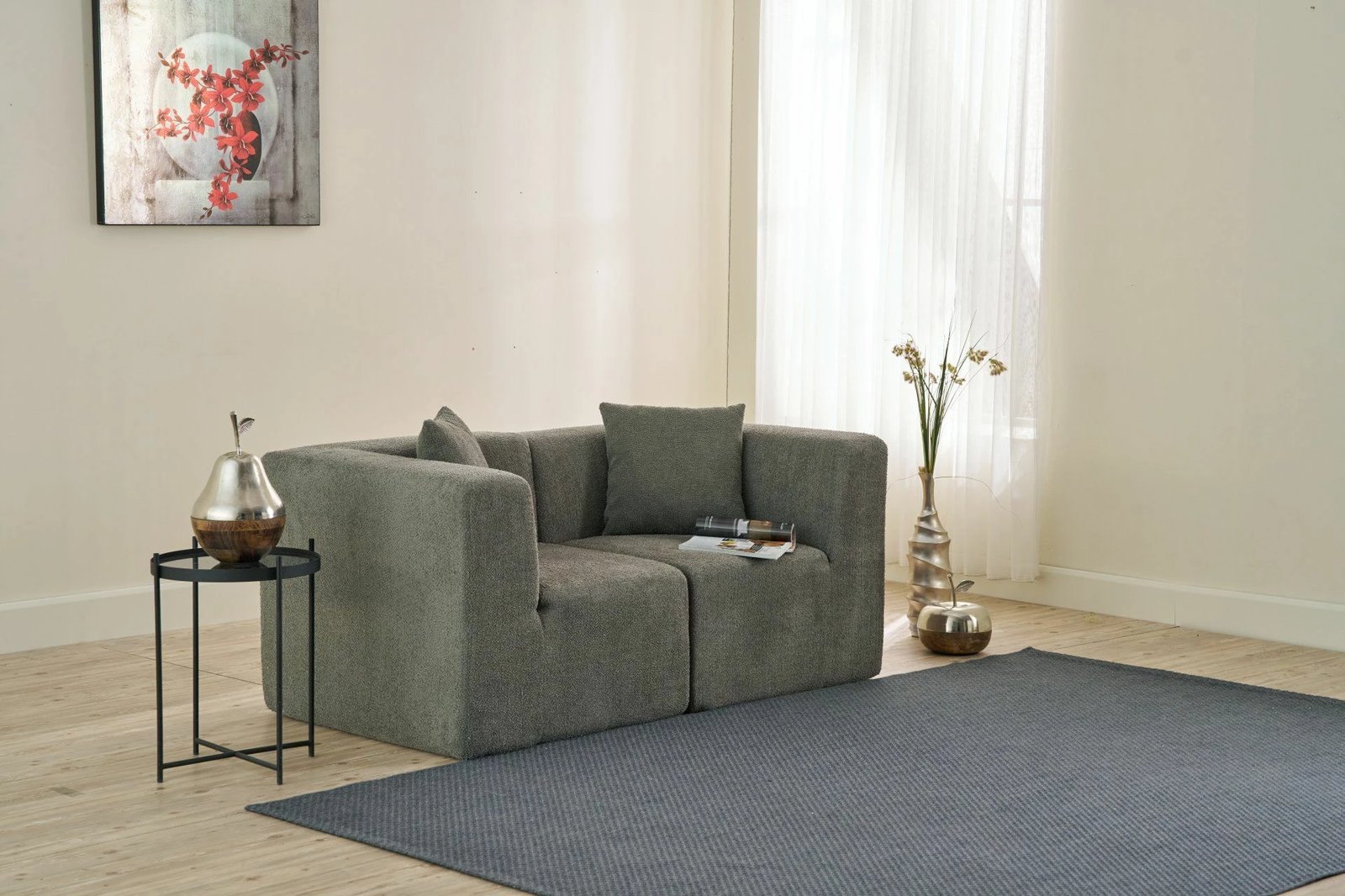 Divan dy vendësh, ngjyrë gri, Atelier del Sofa, Raks