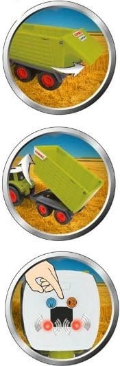 Lodër traktor CLAAS me rimorkio, MALIK 34541, plastikë, me zë dhe drita, gjelbër/zi/kuqe, set