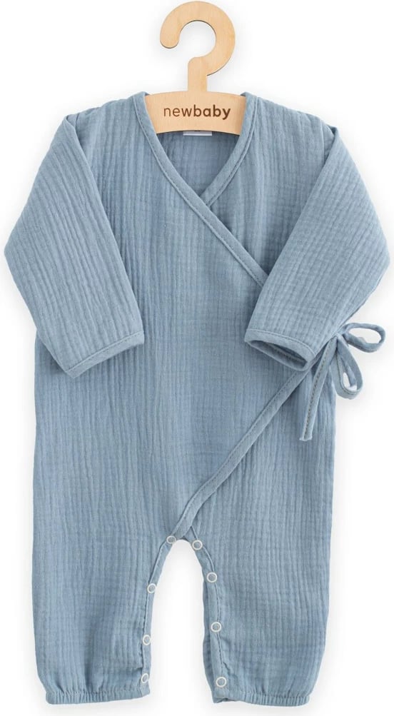 Kombinezon muslin për foshnje, New Baby, 74 (6-9m), 100% pambuk, mëngë të gjata, blu
