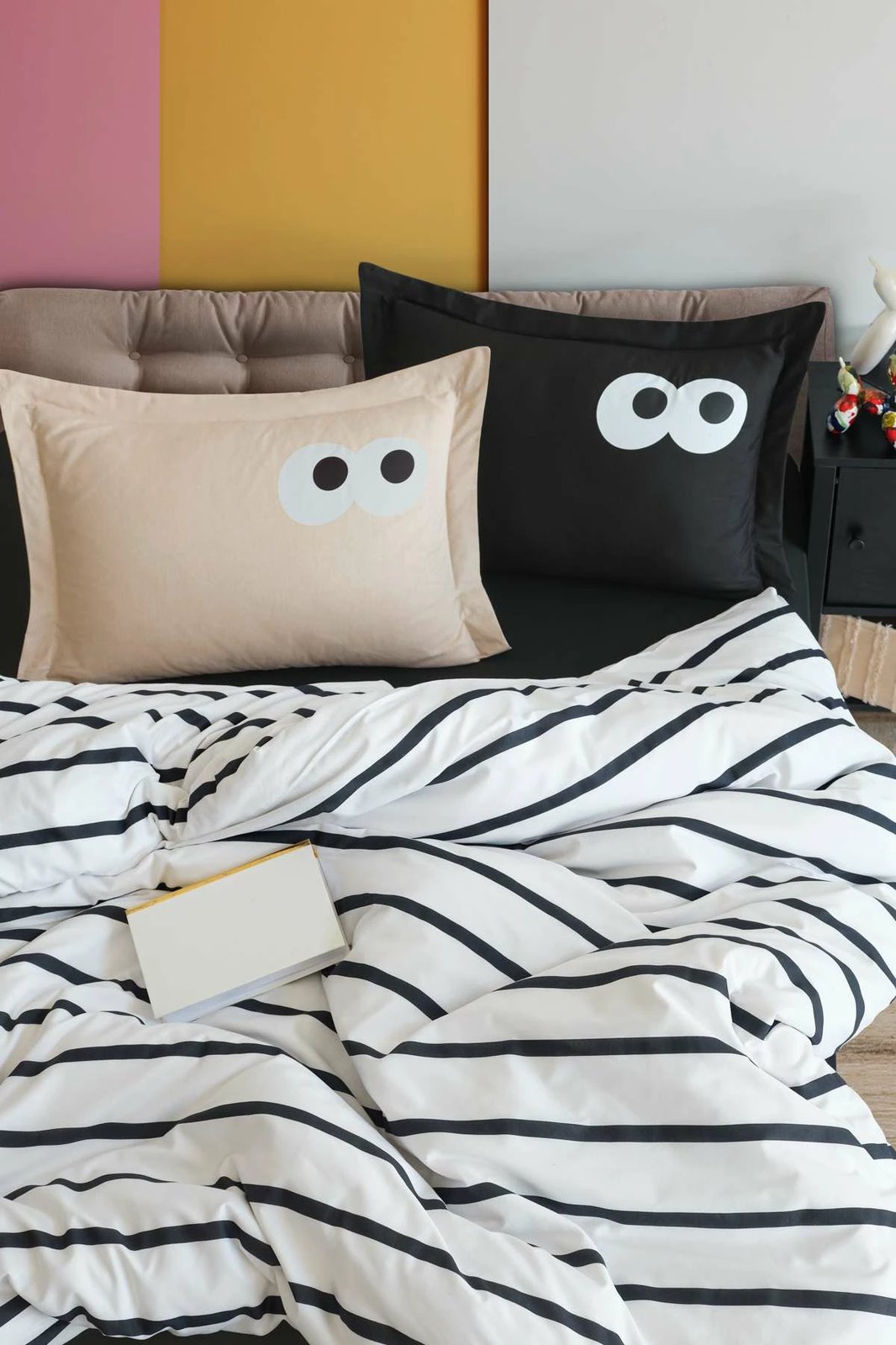 Set mbulesë për jorgan dopio, Funny, ngjyrë e zezë dhe kafe, L'essentiel Set mbulesë për jorgan dopio, Funny, ngjyrë e zezë dhe kafe, L'essentiel