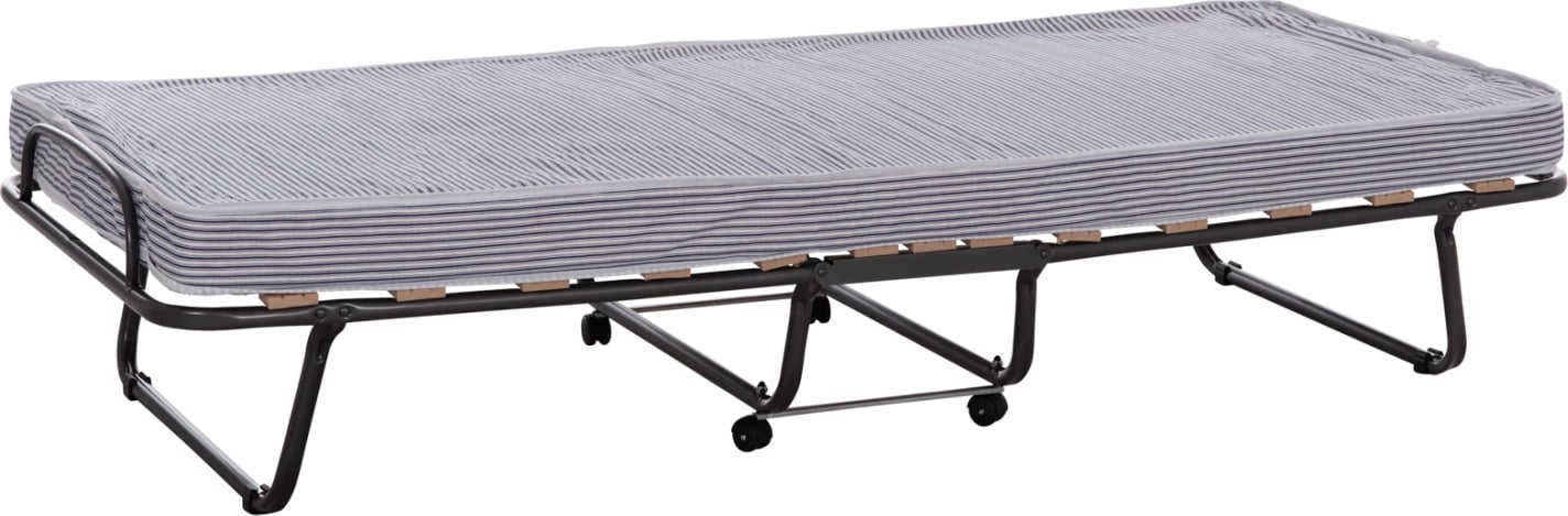 Krevat palosës metalik me rrota, dyshek blu-bardhë, NOBLE ΗΜ393.01, 80x182x37.5cm