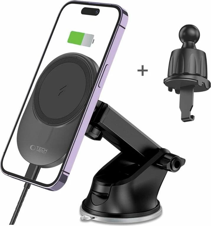 Mbështjellës magnetik për veturë Tech-Protect MM15W-V1 me karikues wireless 15W, i zi