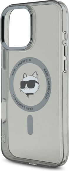 Mbështjellës Karl Lagerfeld IML Metal Choupette Head MagSafe për iPhone 16 Pro Max, Zi