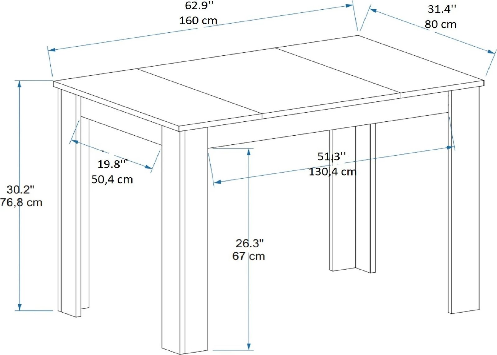 Tavolinë ngrënieje Skye Decor, Line, ngjyrë arrë e çelët, e zezë